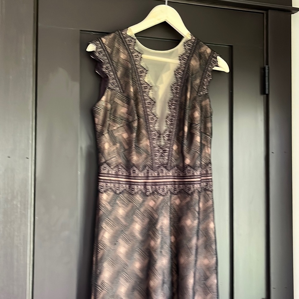 Size 8 black and nude lace long dress by Tadashi Shoji